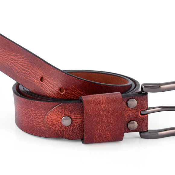 Men's Leather Belt - Handmade - Antique  Maroon - Free Personalization - Picture 4 of 15